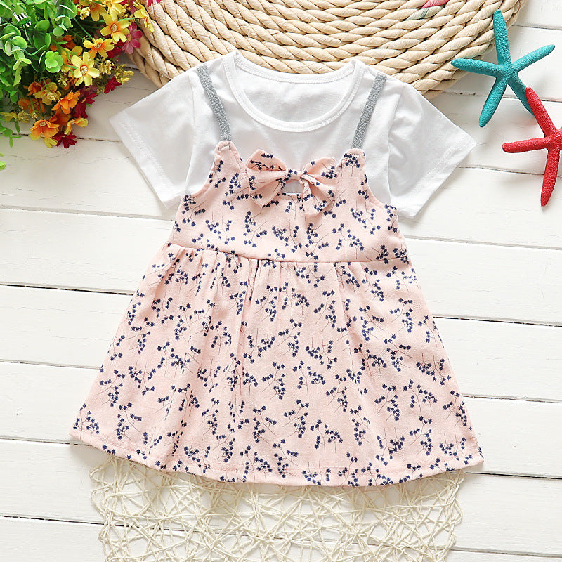 Baby Kid Girls Flower Bow Print Dresses Wholesale 22062013
