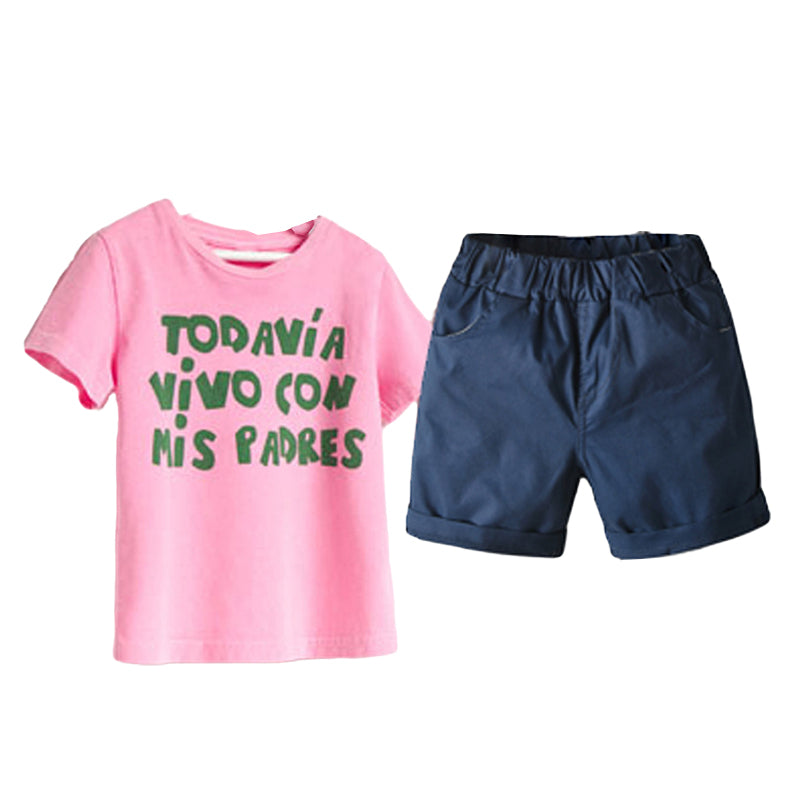 2 Pieces Set Baby Kid Unisex Letters T-Shirts And Solid Color Shorts Wholesale 220620141