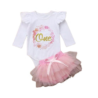 Load image into Gallery viewer, 2 Pieces Set Baby Girls Letters Print Rompers And Solid Color Skirts Wholesale 220620159
