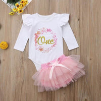 Load image into Gallery viewer, 2 Pieces Set Baby Girls Letters Print Rompers And Solid Color Skirts Wholesale 220620159
