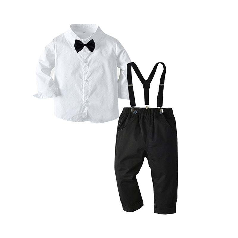 2 Pieces Set Baby Kid Boys Dressy Solid Color Bow Shirts And Jumpsuits Wholesale 220620173