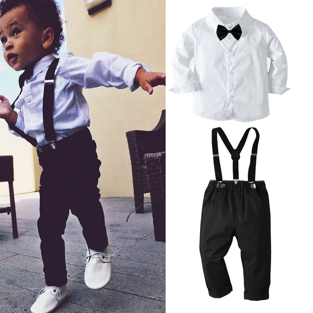 2 Pieces Set Baby Kid Boys Dressy Solid Color Bow Shirts And Jumpsuits Wholesale 220620173