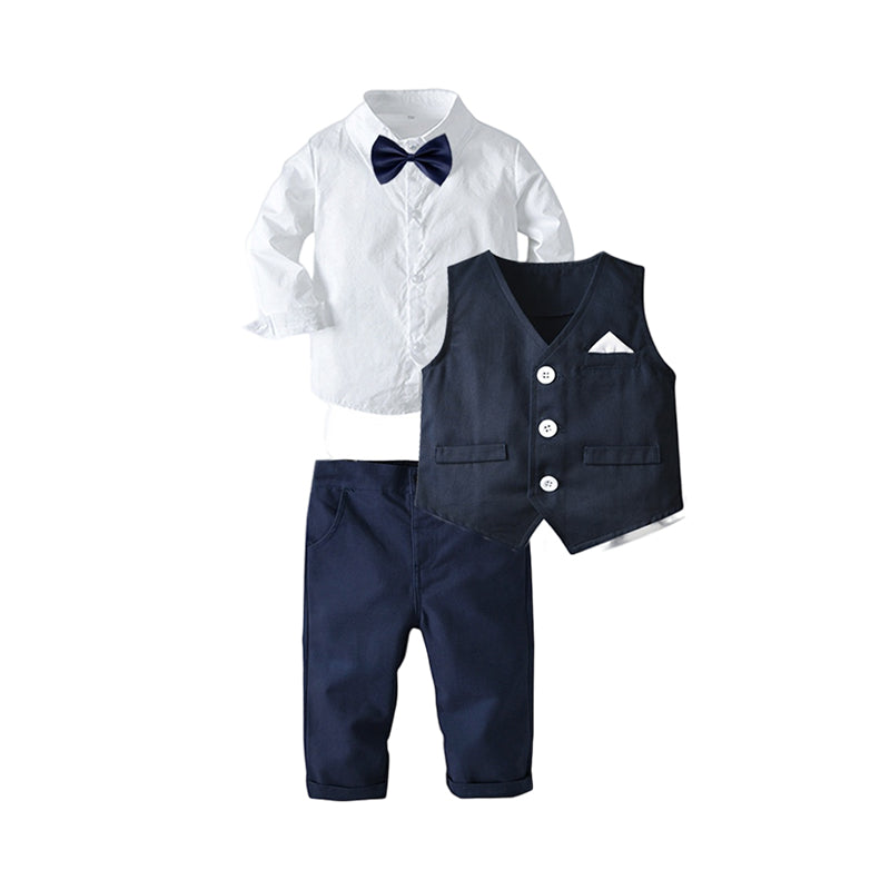 3 Pieces Set Baby Kid Boys Dressy Solid Color Bow Shirts Pants And Color-blocking Vests Waistcoats Wholesale 220620174