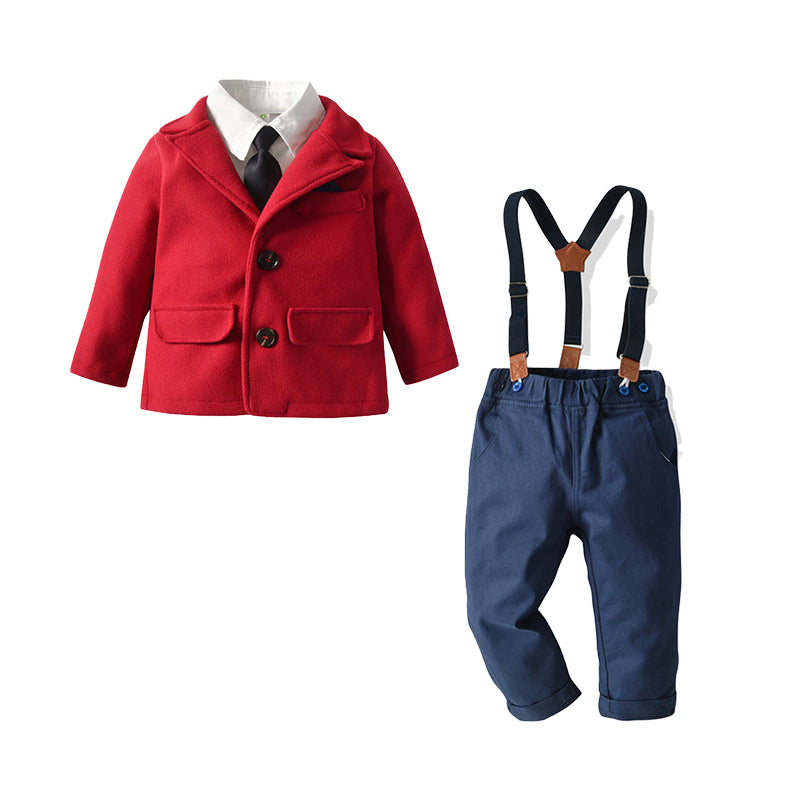3 Pieces Set Baby Kid Boys Solid Color Bow Shirts Blazers And Pants Suits Wholesale 220620193