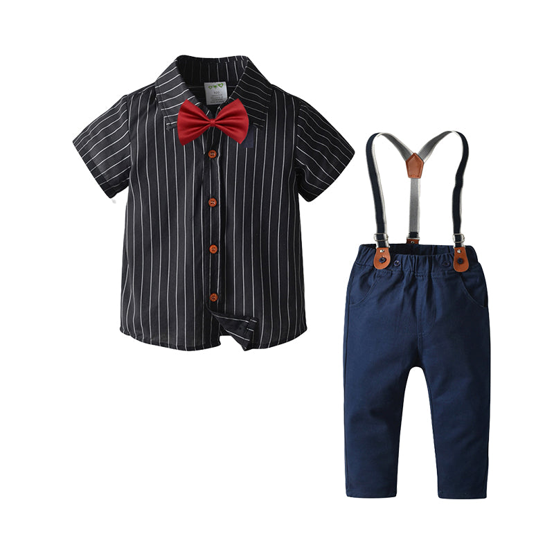 2 Pieces Set Baby Kid Boys Striped Bow Shirts And Solid Color Pants Suits Wholesale 220620195