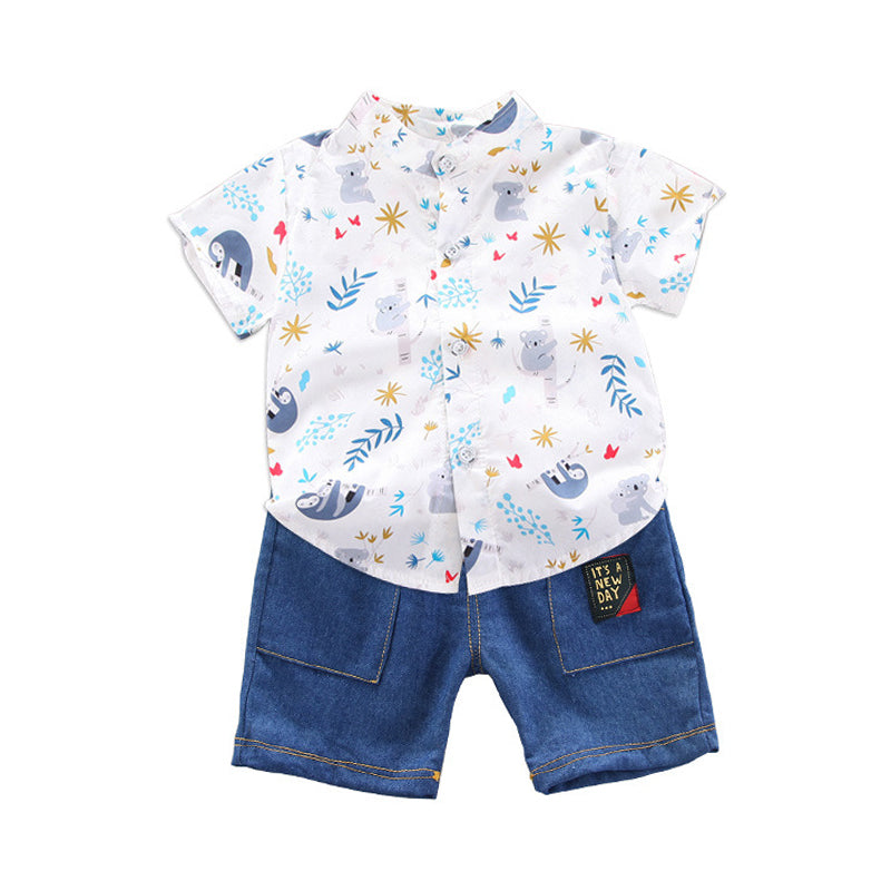 2 Pieces Set Baby Kid Boys Cartoon Print Tops And Letters Shorts Wholesale 220620233