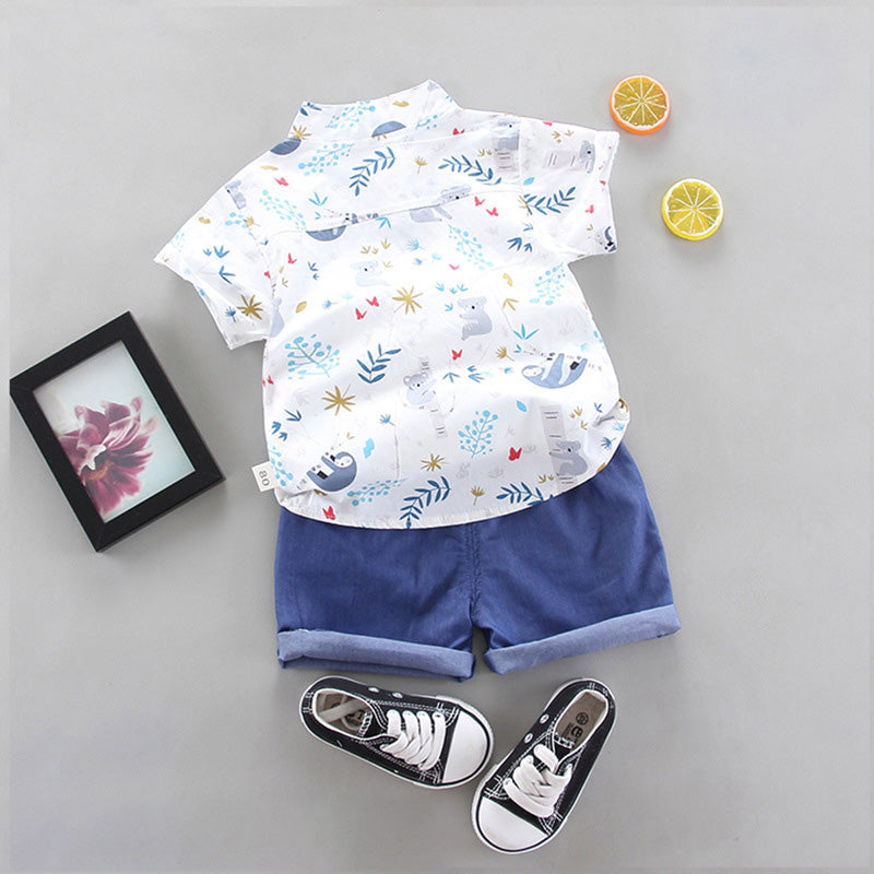 2 Pieces Set Baby Kid Boys Cartoon Print Tops And Letters Shorts Wholesale 220620233