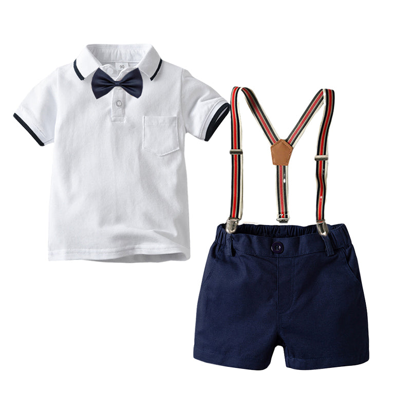 2 Pieces Set Baby Kid Boys Birthday Party Bow Shirts And Solid Color Rompers Wholesale 220620242