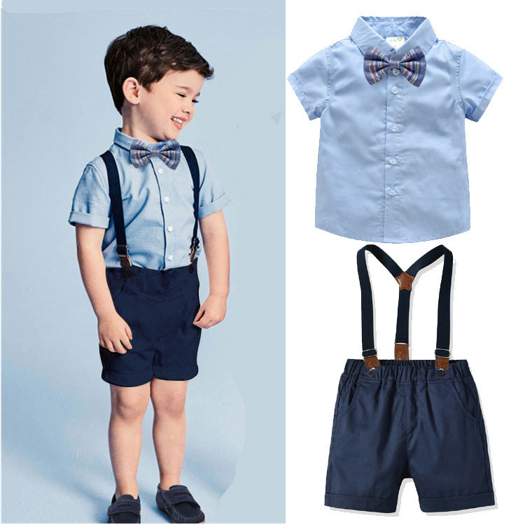2 Pieces Set Baby Kid Boys Birthday Party Bow Shirts And Solid Color Rompers Wholesale 220620242