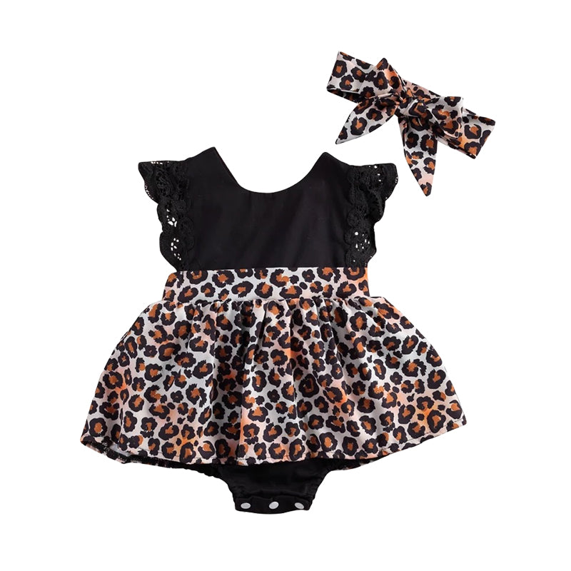 Baby Kid Girls Leopard print Lace Rompers Wholesale 220620249