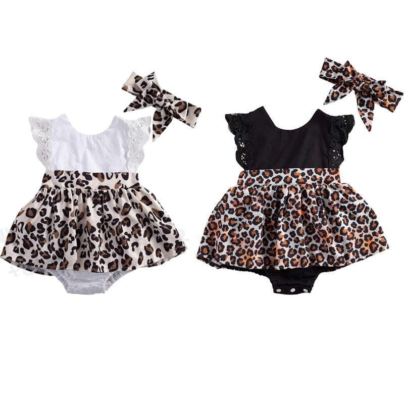 Baby Kid Girls Leopard print Lace Rompers Wholesale 220620249