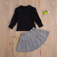 Load image into Gallery viewer, 2 Pieces Set Baby Kid Girls Solid Color Tops And Houndstooth Skirts Wholesale 220620254
