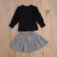 Load image into Gallery viewer, 2 Pieces Set Baby Kid Girls Solid Color Tops And Houndstooth Skirts Wholesale 220620254
