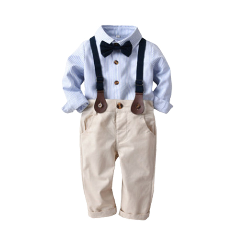 2 Pieces Set Baby Kid Boys Birthday Party Striped Bow Shirts And Solid Color Jumpsuits Wholesale 22062026
