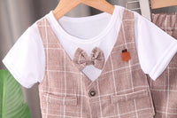 Load image into Gallery viewer, 2 Pieces Set Baby Kid Boys Solid Color Bow Tops And Striped Shorts Wholesale 220620287
