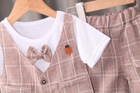 Load image into Gallery viewer, 2 Pieces Set Baby Kid Boys Solid Color Bow Tops And Striped Shorts Wholesale 220620287

