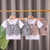 Load image into Gallery viewer, 2 Pieces Set Baby Kid Boys Solid Color Bow Tops And Striped Shorts Wholesale 220620287
