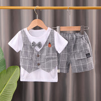 Load image into Gallery viewer, 2 Pieces Set Baby Kid Boys Solid Color Bow Tops And Striped Shorts Wholesale 220620287
