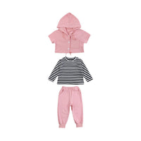 Load image into Gallery viewer, 3 Pieces Set Baby Kid Unisex Solid Color Jackets Outwears Striped Tops And Pants Wholesale 220620300
