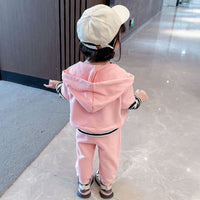 Load image into Gallery viewer, 3 Pieces Set Baby Kid Unisex Solid Color Jackets Outwears Striped Tops And Pants Wholesale 220620300
