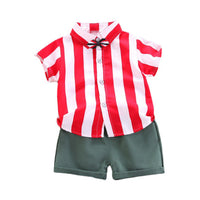Load image into Gallery viewer, 2 Pieces Set Baby Kid Boys Striped Bow Shirts And Shorts Wholesale 220620310
