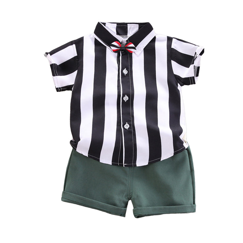 2 Pieces Set Baby Kid Boys Striped Bow Shirts And Shorts Wholesale 220620310