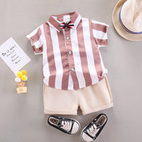 Load image into Gallery viewer, 2 Pieces Set Baby Kid Boys Striped Bow Shirts And Shorts Wholesale 220620310
