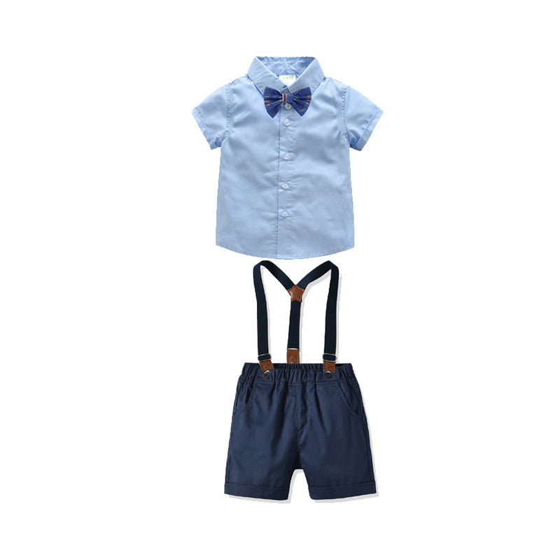 2 Pieces Set Baby Kid Boys Birthday Party Solid Color Bow Shirts And Rompers Wholesale 22062032