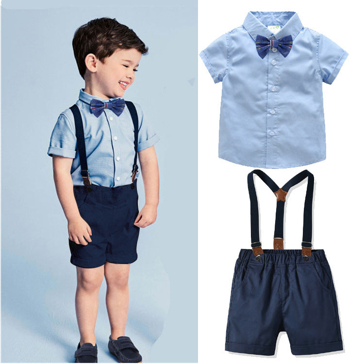 2 Pieces Set Baby Kid Boys Birthday Party Solid Color Bow Shirts And Rompers Wholesale 22062032