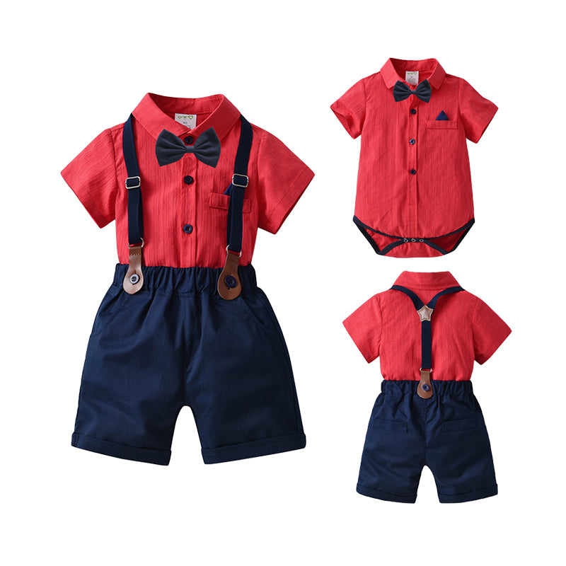 2 Pieces Set Baby Boys Birthday Party Solid Color Bow Rompers And Jumpsuits Wholesale 220620336