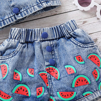 Load image into Gallery viewer, 2 Pieces Set Baby Kid Girls Solid Color Tank Tops And Fruit Print Shorts Wholesale 220620340
