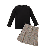 Load image into Gallery viewer, 2 Pieces Set Kid Girls Solid Color Crochet Muslin&amp;Ribbed Tops And Checked Skirts Wholesale 220620370
