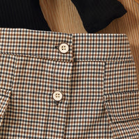 Load image into Gallery viewer, 2 Pieces Set Kid Girls Solid Color Crochet Muslin&amp;Ribbed Tops And Checked Skirts Wholesale 220620370
