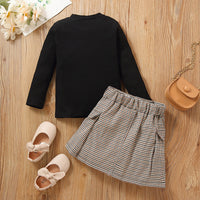 Load image into Gallery viewer, 2 Pieces Set Kid Girls Solid Color Crochet Muslin&amp;Ribbed Tops And Checked Skirts Wholesale 220620370
