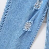 Load image into Gallery viewer, 2 Pieces Set Baby Kid Girls Solid Color Ripped Pants Jeans And Tops Wholesale 220620377
