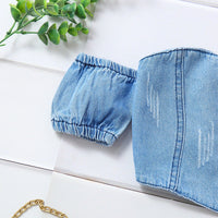 Load image into Gallery viewer, 2 Pieces Set Baby Kid Girls Solid Color Ripped Pants Jeans And Tops Wholesale 220620377
