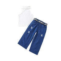 Load image into Gallery viewer, 2 Pieces Set Baby Kid Girls Solid Color Tank Tops And Ripped Pants Wholesale 220620384
