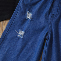 Load image into Gallery viewer, 2 Pieces Set Baby Kid Girls Solid Color Tank Tops And Ripped Pants Wholesale 220620384
