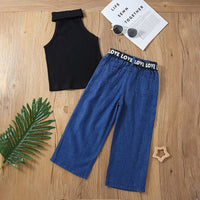 Load image into Gallery viewer, 2 Pieces Set Baby Kid Girls Solid Color Tank Tops And Ripped Pants Wholesale 220620384
