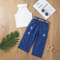 Load image into Gallery viewer, 2 Pieces Set Baby Kid Girls Solid Color Tank Tops And Ripped Pants Wholesale 220620384
