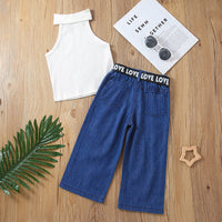 Load image into Gallery viewer, 2 Pieces Set Baby Kid Girls Solid Color Tank Tops And Ripped Pants Wholesale 220620384
