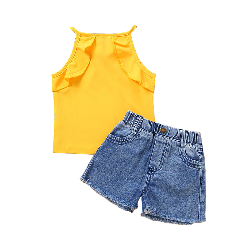 2 Pieces Set Baby Kid Girls Solid Color Tank Tops And Shorts Wholesale 220620388