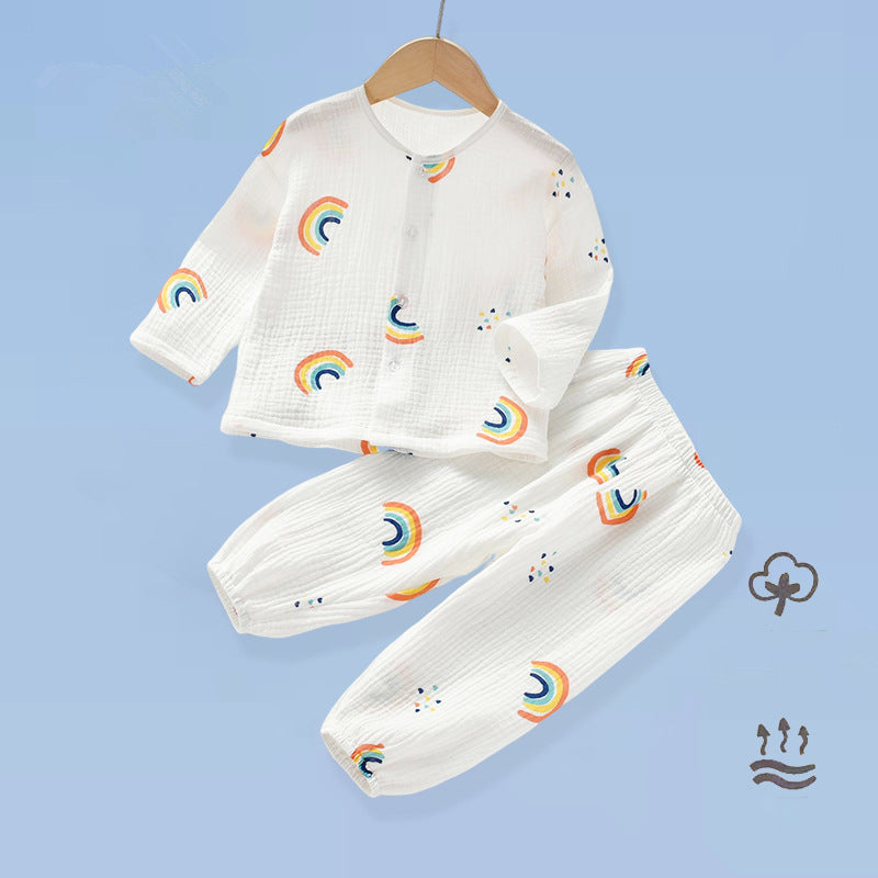 2 Pieces Set Baby Kid Unisex Rainbow Cartoon Print Tops And Pants Sleepwears Wholesale 220620493