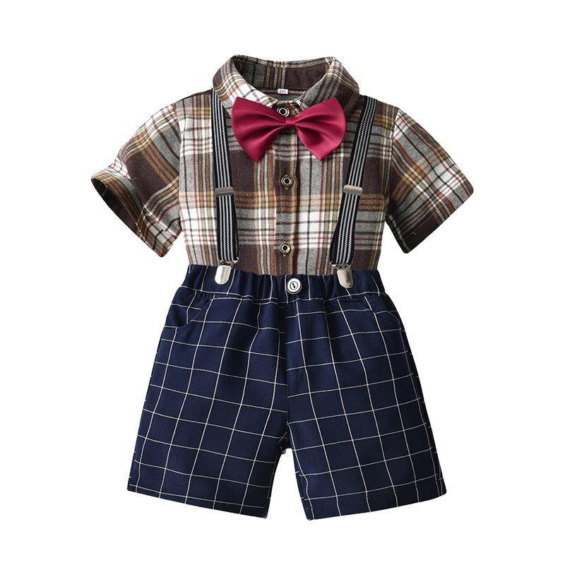 2 Pieces Set Baby Kid Boys Dressy Checked Bow Shirts And Rompers Wholesale 220620521