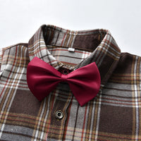 Load image into Gallery viewer, 2 Pieces Set Baby Kid Boys Dressy Checked Bow Shirts And Solid Color Rompers Wholesale 220620530

