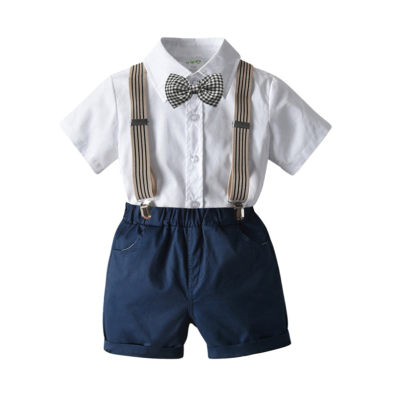 2 Pieces Set Baby Kid Boys Dressy Solid Color Bow Shirts And Rompers Wholesale 220620532