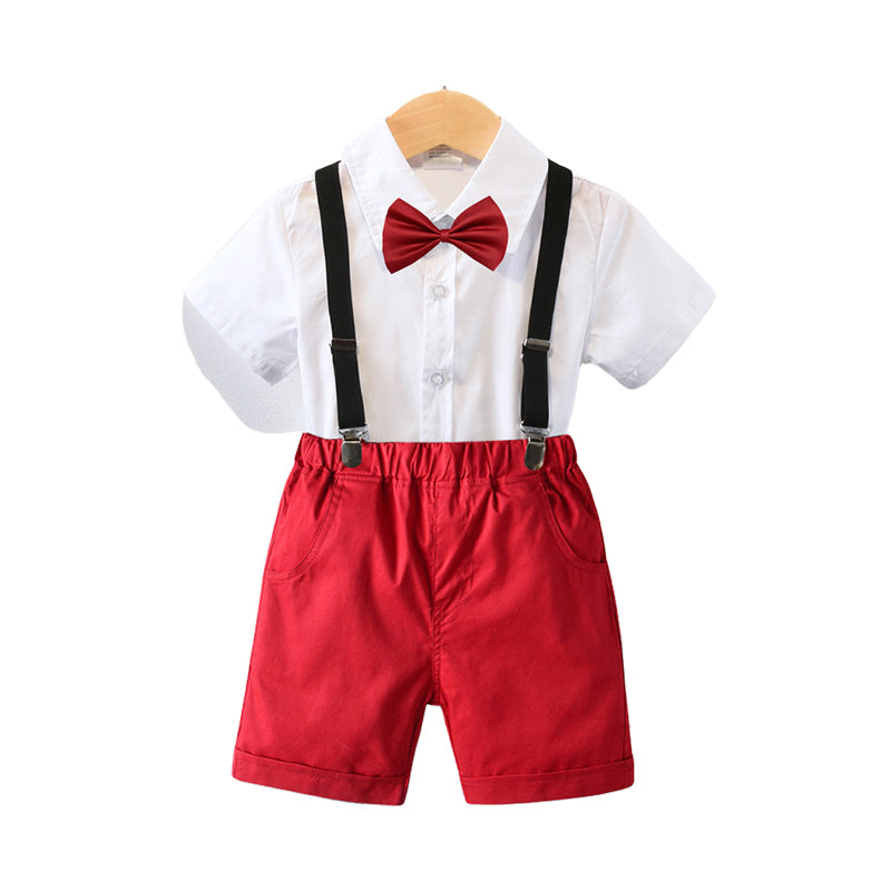 2 Pieces Set Baby Kid Boys Dressy Solid Color Bow Shirts And Rompers Wholesale 220620536