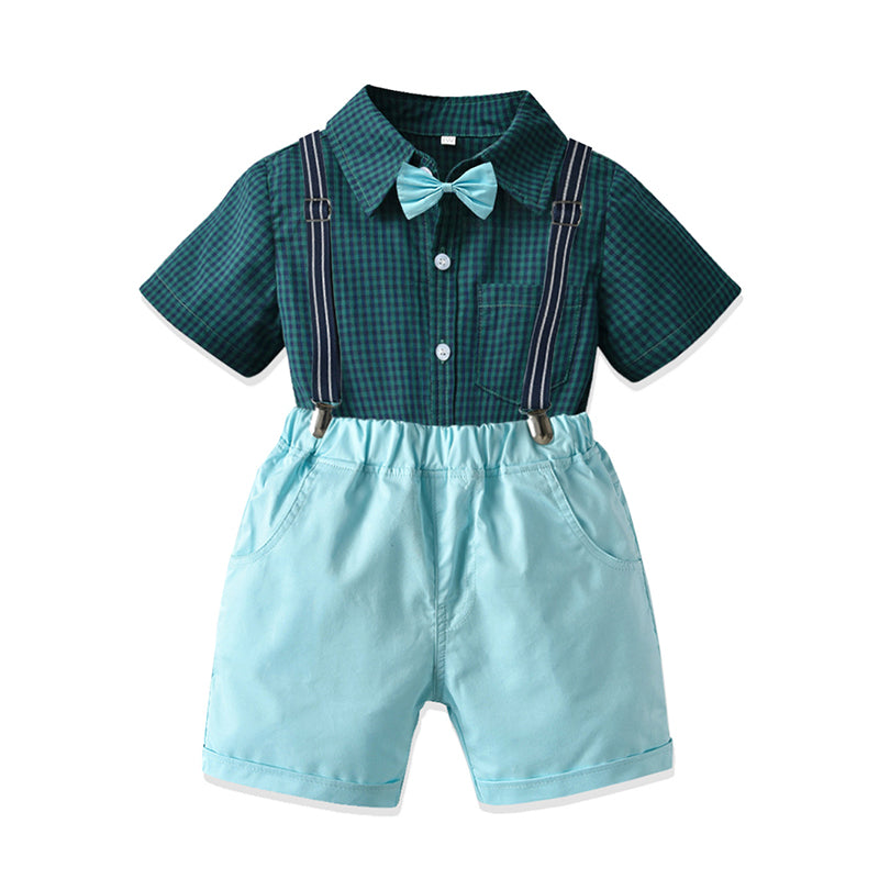 2 Pieces Set Baby Kid Boys Dressy Checked Bow Shirts And Solid Color Rompers Wholesale 220620538