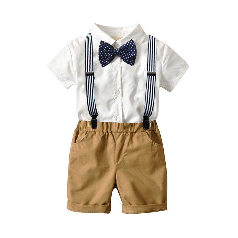 2 Pieces Set Baby Kid Boys Dressy Birthday Striped Bow Shirts And Solid Color Shorts Suits Wholesale 22062056