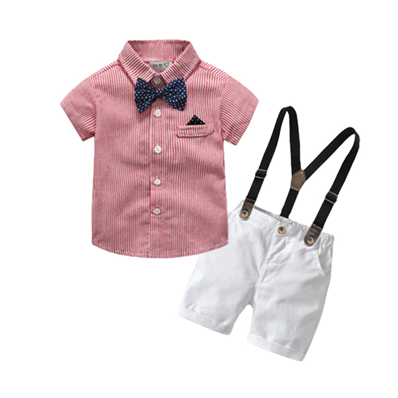 2 Pieces Set Baby Kid Boys Dressy Birthday Solid Color Bow Shirts And Shorts Suits Wholesale 22062058